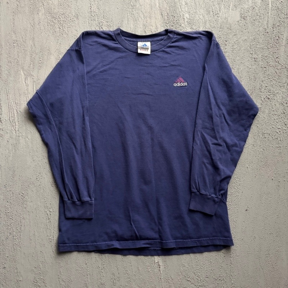 Vintage Adidas Long Sleeve Shirt Large Blue 1990s Embroidered USA
